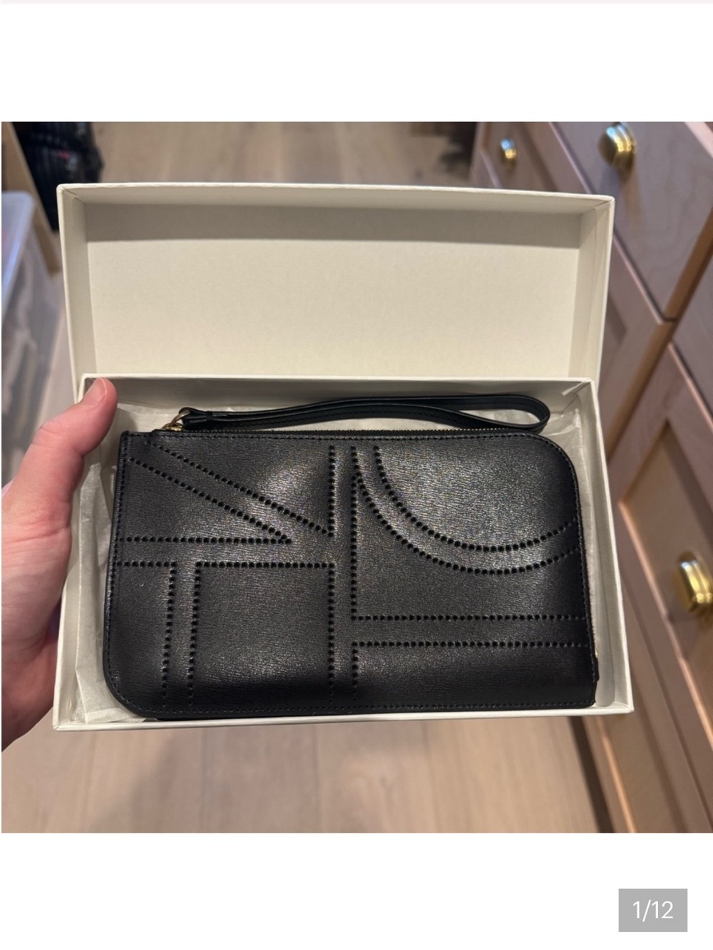 Toteme Black Leather Zip Pouch Gold Hardware